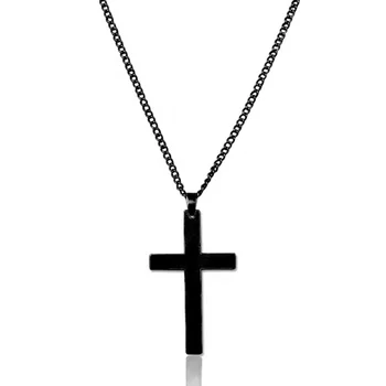 Black Color Classic Men Jesus Cross Necklace Men Women Long Link Chain Necklaces Stainless