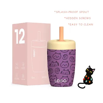 New Design Tumbler with Handle Straw Stainless Steel Water Bottles Cute 12 Purple Tumbler Gift for Toddlers Older Kids