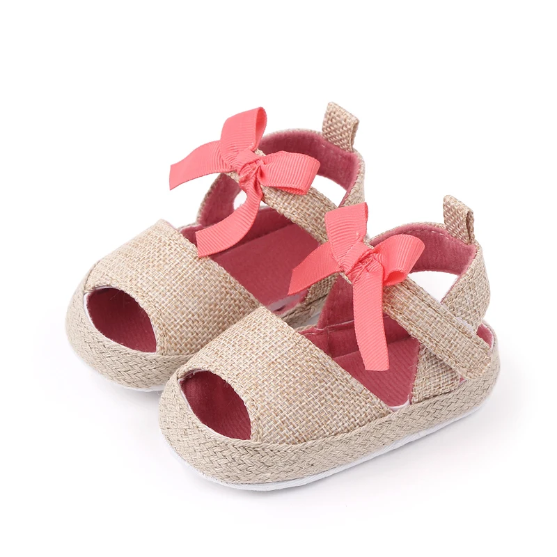 Summer New Baby Twine Wrapped Edge Solid Color Bow Soft Soled Fish Mouth Sandals for Baby Girls Toddler Shoes manufacture
