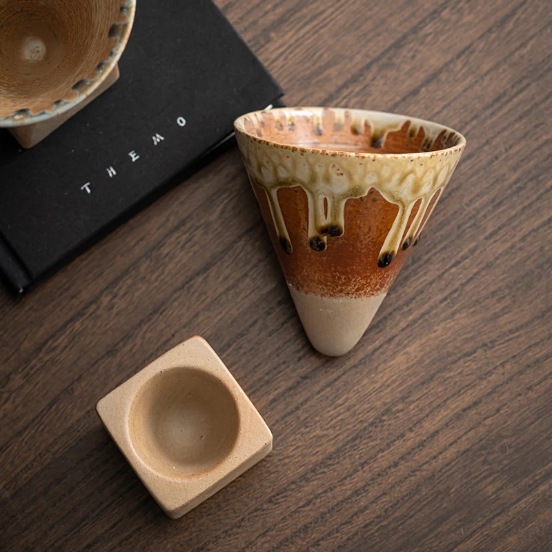 wholesale Japanese coarse pottery vintage espresso coffee mug 200ml shape ceramic cup with base