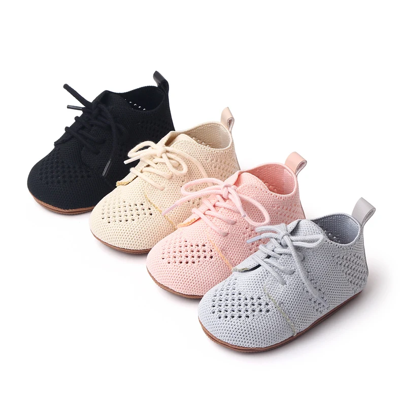 Spring and Autumn New Knitted Mesh Breathable Front Lace-up Soft Soled Baby Walking Shoes factory