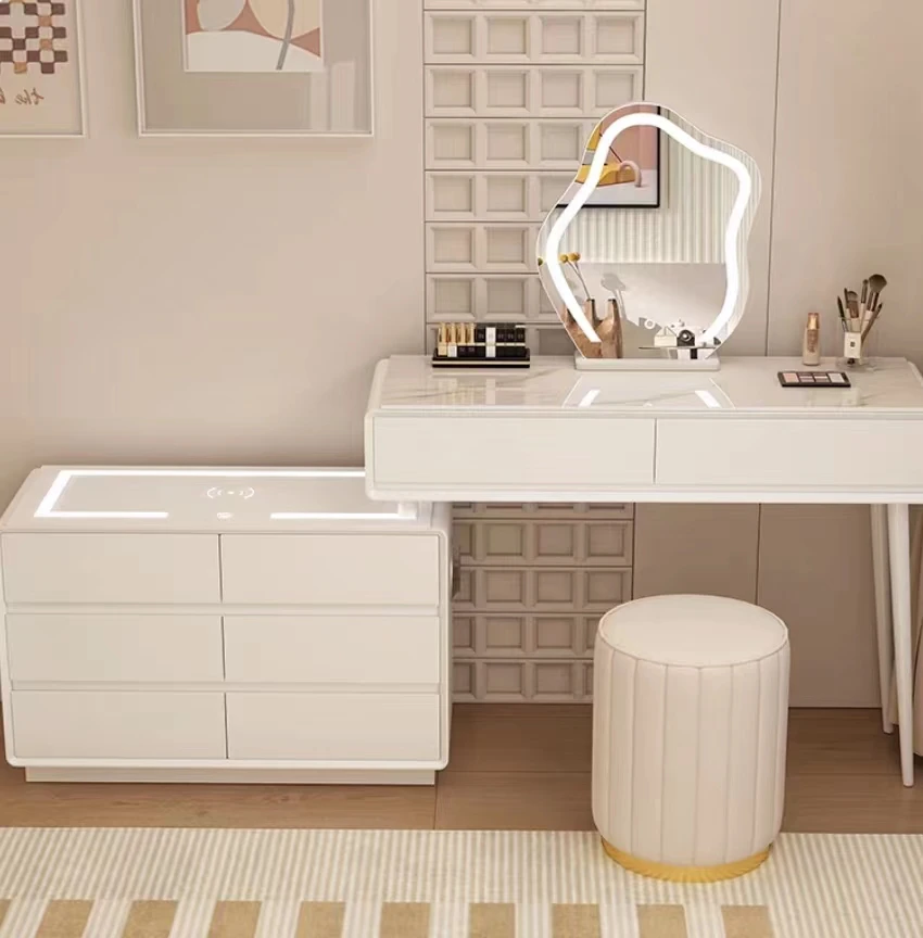 Modern Furniture Hotel Apartment Bedroom Set Adjustable Dressing Table With Mirror Wooden Make Up Table With Led Light