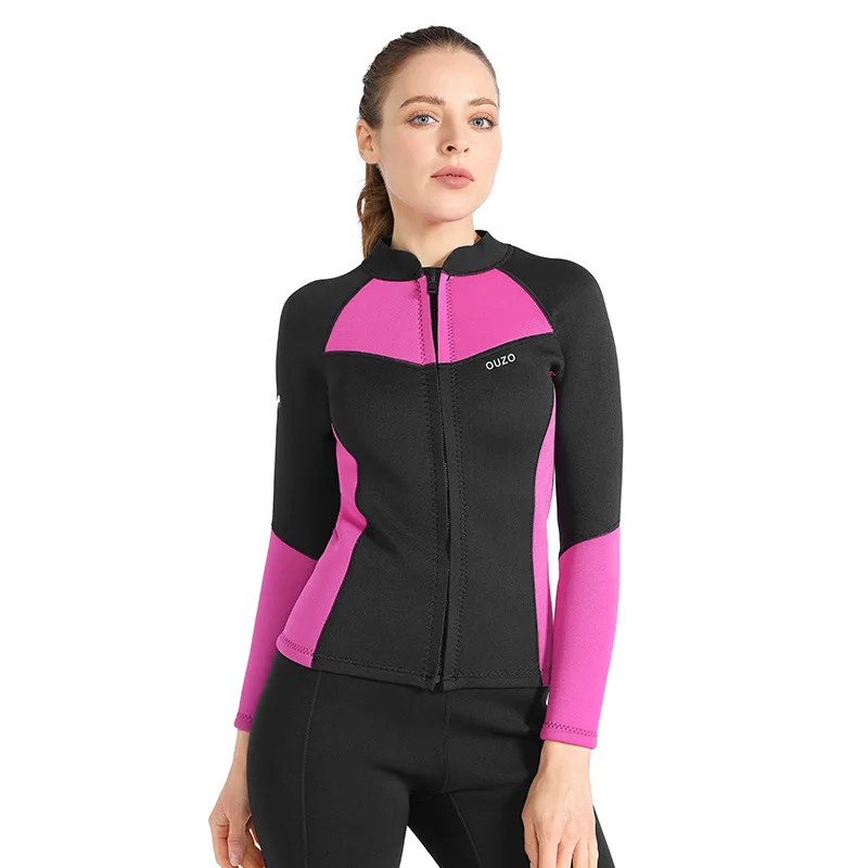 New 1.5mm Sun Protection Dive Swimsuit Women Long Sleeve Diving Surfing Wesuits Split Top Jacket