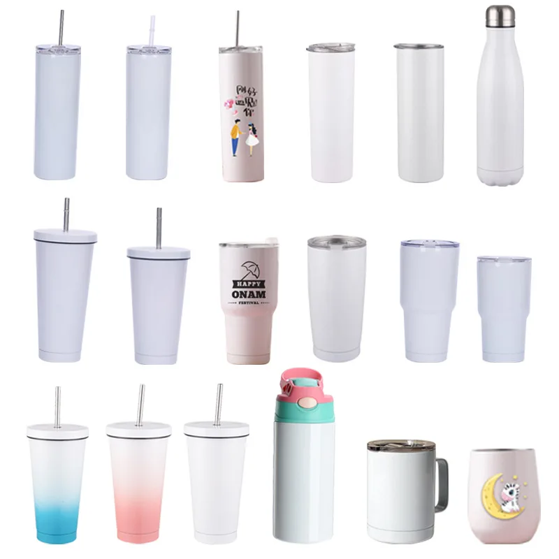 Sublimation Blank White Skinny Tumbler Stainless Steel Tapered Water Bottle Car Cups Mug Vacuum Insulated Flask Thermos