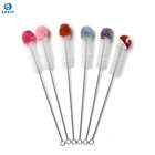 Cleaning Bottle Clean Brushes Customized Nylon And Cotton Tip Long Steel Handle Water Bottle Cleaning Brush