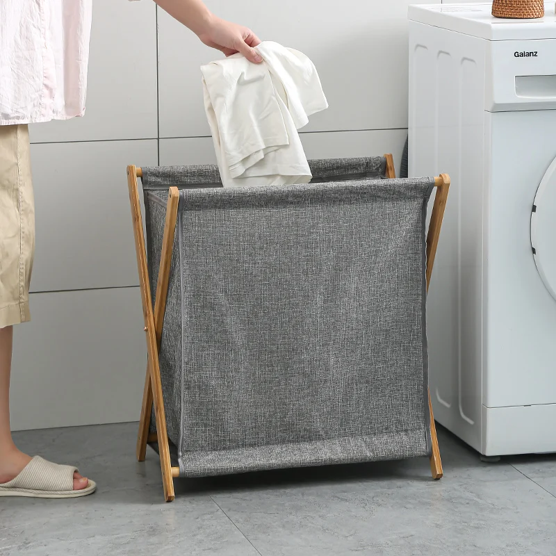 Collapsible Laundry Hamper Bamboo Foldable Laundry Basket with Lid and Handles for Clothes Storage