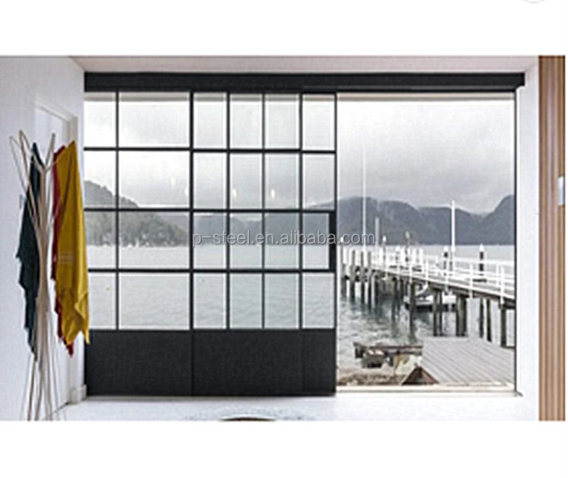 Custom Modern Design Ultra-Thin Double-Layer Glass Sliding Door with Wrought Iron Frame Finished Surface for Hotel/House details