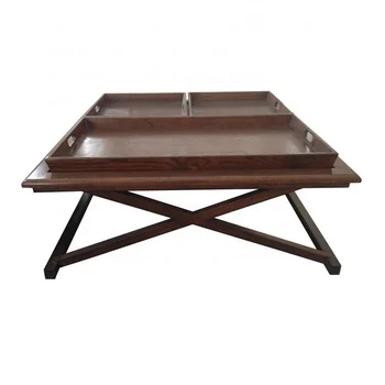 X Legs French Vintage Rustic Solid Wood Rectangle Wooden Tray Coffee Table HL108