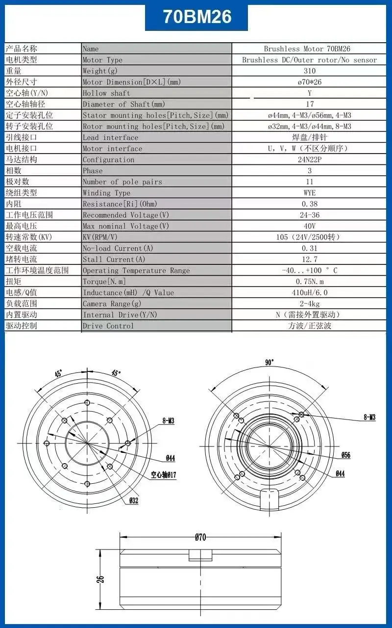 Through-hole Motor, 3D, 24V, Brushless, 3000rpm - detail 10