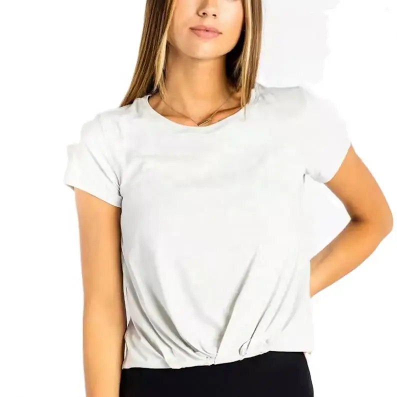 ECBC  Trendy Scrunch Front Hem Short Sleeve Tee Skin Friendly Workout Daily Wear Women T Shirt