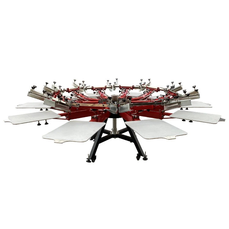 product 10 color 10 station heavy duty double clamp manual t shirt rotary screen printing machine with micro registration-4