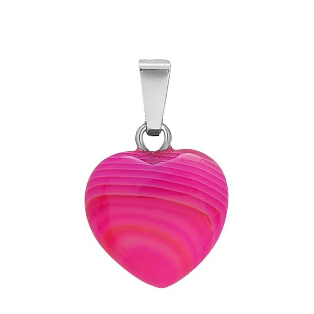 100% Natural Crystal Stone Heart Stainless Steel Pendant For Women DIY Gemstone Agate Pendant Necklace Jewelry