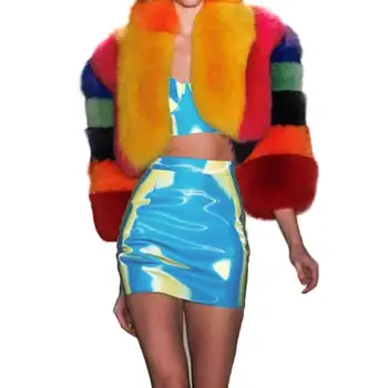 Trending Excellent Fluffy Custom Winter Heavy Warm Women Multi Color Collared Real Fox Fur Crop Fur Coat For Ladies