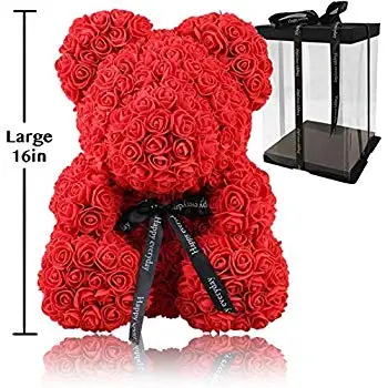 custom 40cm bear diy foam roses bear flower head artificial rose bear with box