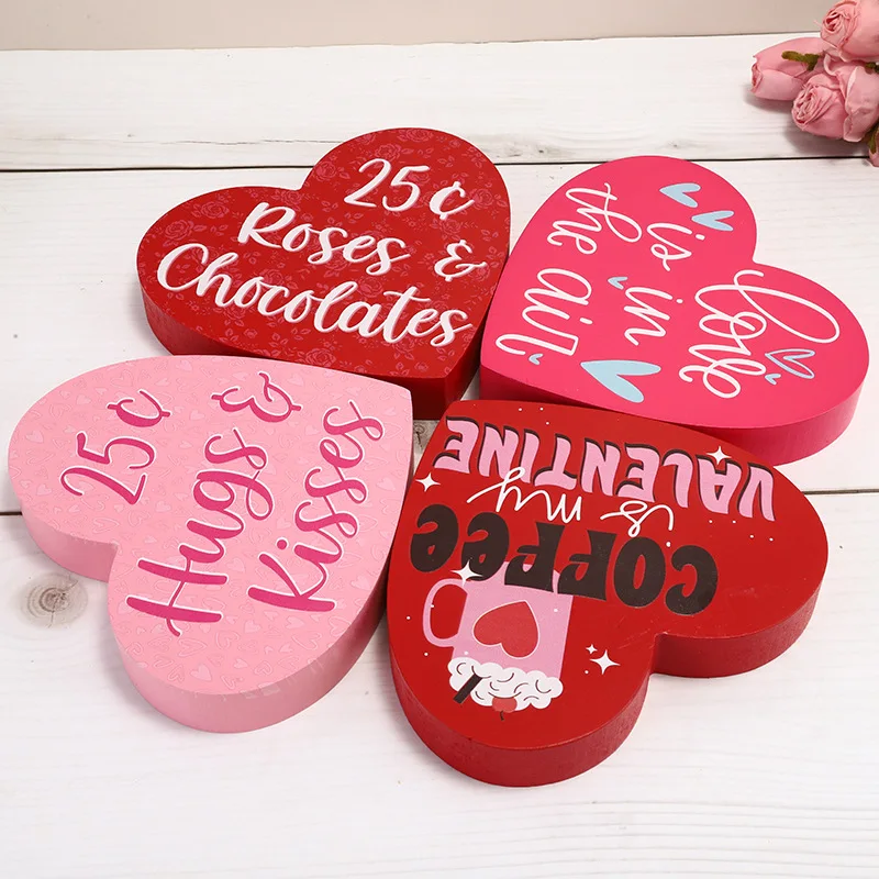 MB1 Valentines Day Table Top Decoration Love Wooden Signs Wooden Heart Shaped Toy Romantic Table Centerpiece Sign