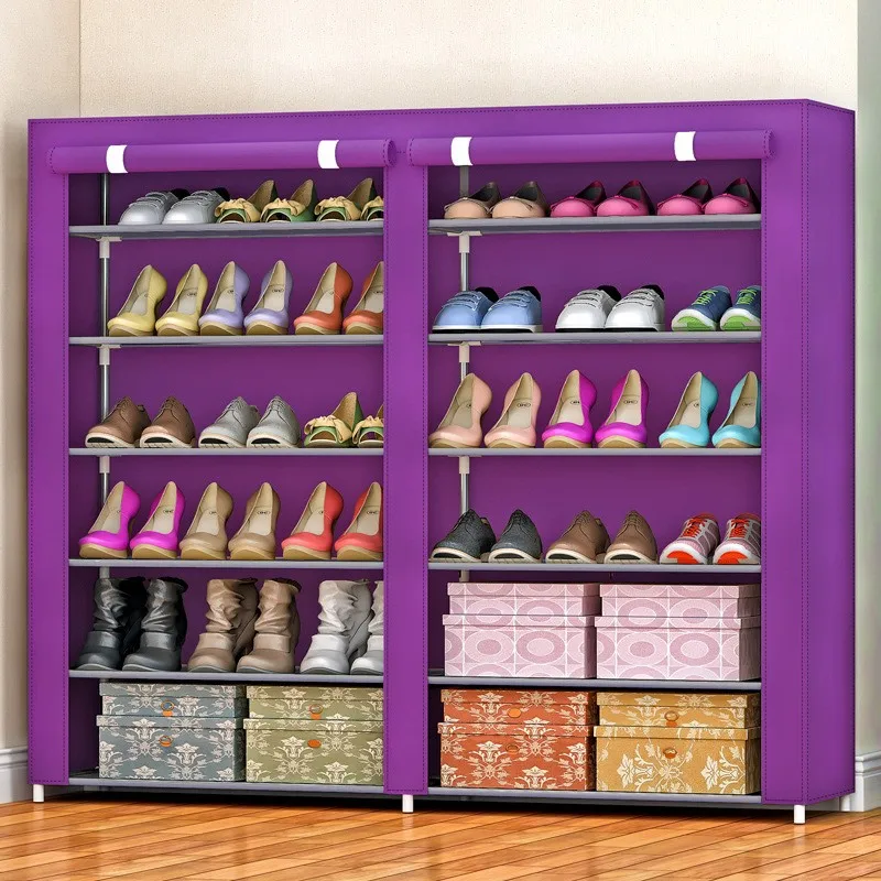 Modern home stackable entrance shoe stand fabric double row 6 layers  shoe rack online shoe cabinet for sale