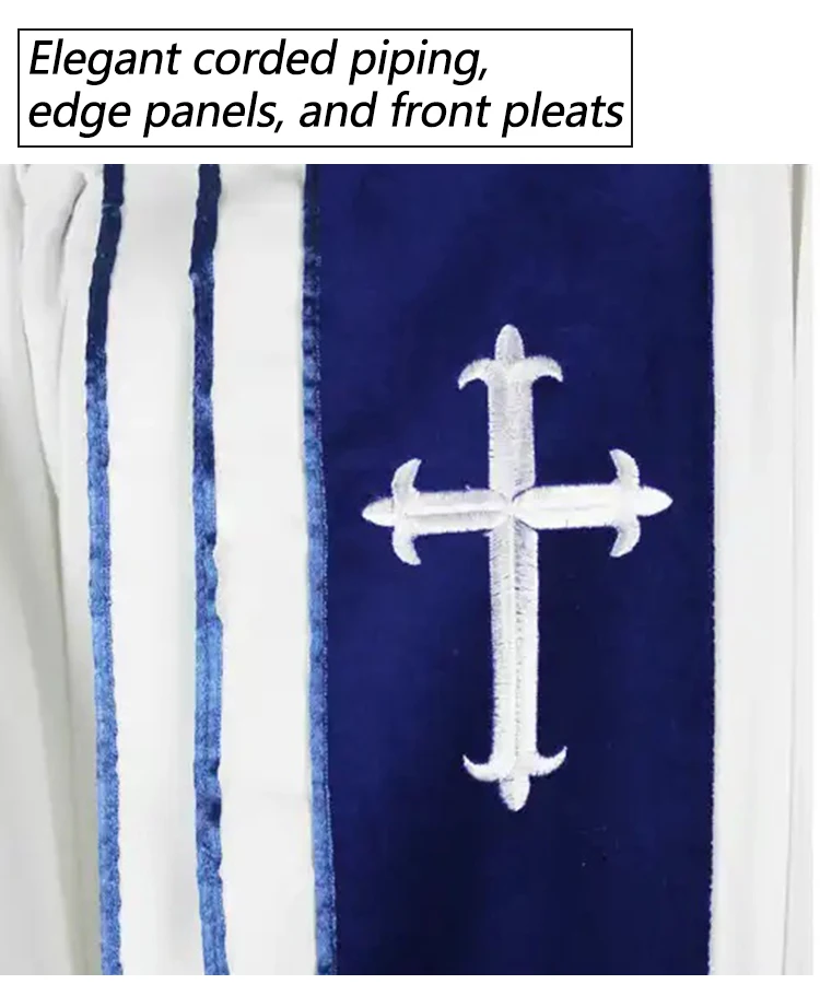 Customized Handmade Front Pleats Church Uniform Embroidery Cross Bishop Church Clergy Robes With Lined Bell Sleeves manufacture
