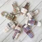 Warm Slippers Wholesale Women Candy Colors Warm Plush Daily Flat Plaid Slippers