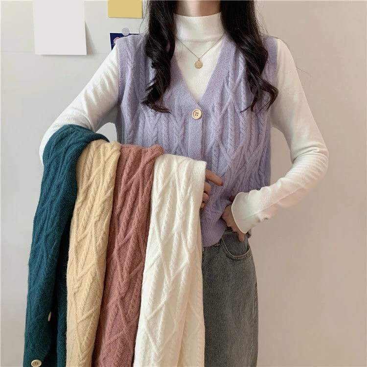 2023 New Fashion Women Button Knit Short Vest Waistcoat Knitwear V-neck Sweater Crop Top Sleeveless Spring Autumn Casual Vest