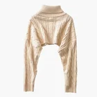 Knit High Neck Sweater Turtle Neck Pullover Women Cable Knit High Neck Sweater
