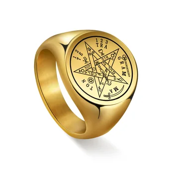 Wholesale stainless steel star ring vintage punk gothic rings gold solomon pentacle carbara chunky stainless steel ring