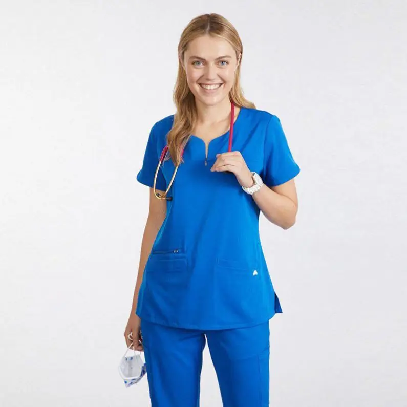 ECBC Beautician Scrubsuit Set Uniforms Tops Medical Uniforms Cotton with Zipper
