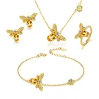 Sets V R Fashion Jewelry 18K Gold Plated Cute Zircon Honey Bee Jewelry Sets