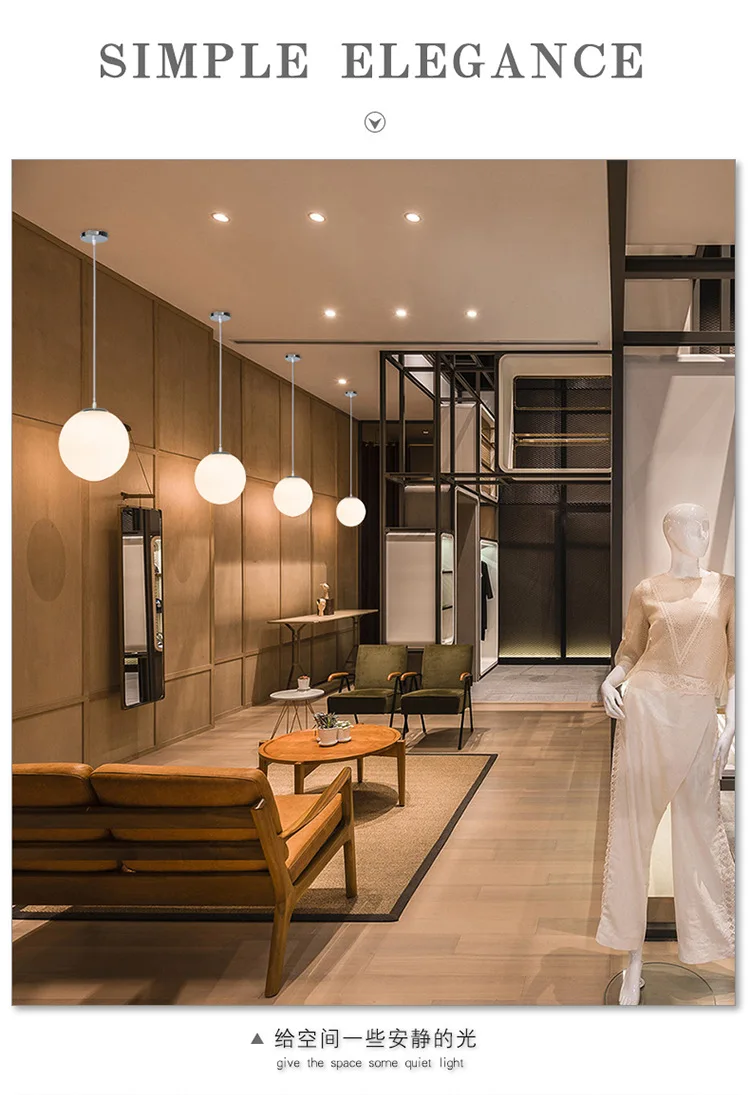 Art Deco Design OEM ODM E27 White Globe Vintage Modern Glass Globe Pendant Lamp Light for Residential