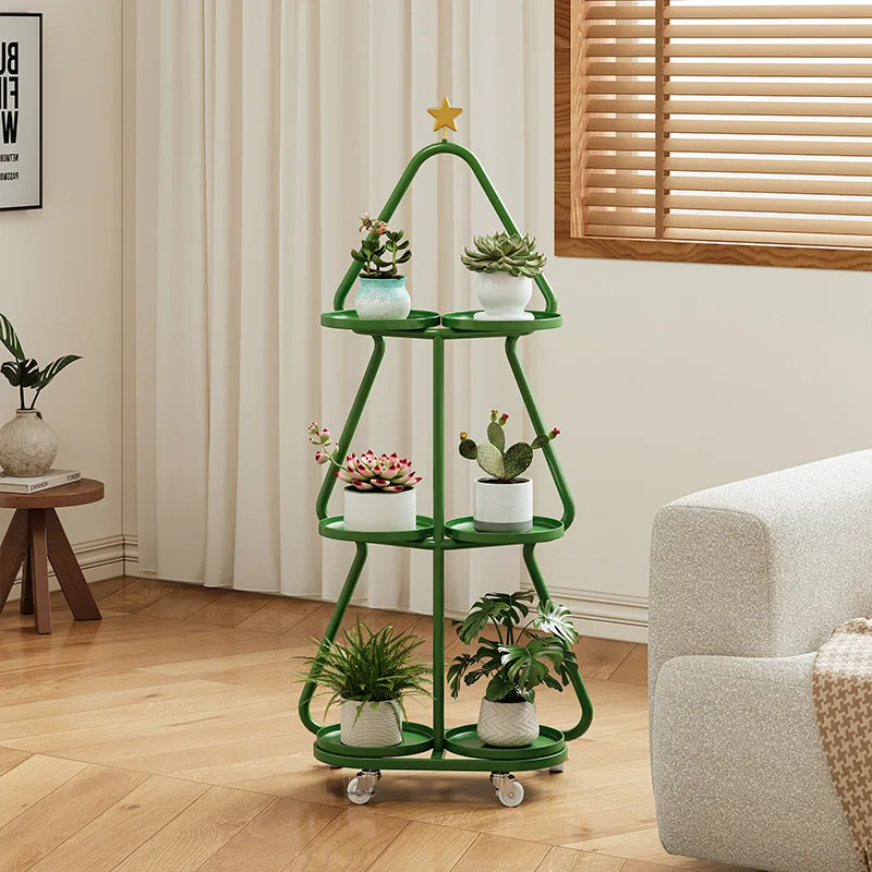 Christmas Tree Metal Indoor Plant Stand Living Room Bedroom Bedside Storage Rack