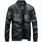 Leather Jacket Baseball Stand Collar PU Leather Jacket Loose Casual Motorcycle Style Coat For Men