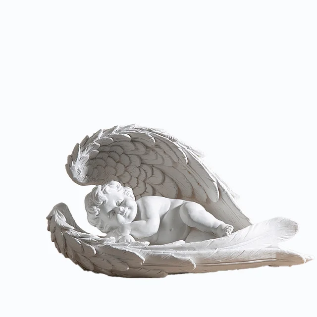Sleeping Angel Baby Statue White Golden Cupid Ornament Indoor Living Room Entrance Baby Room Decoration Sculpture Resin Crafts