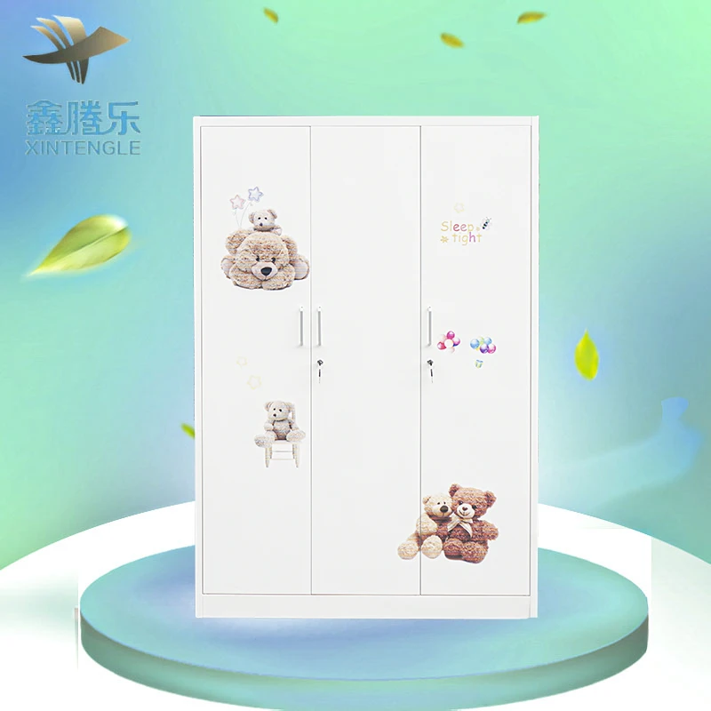 2024 Home Furniture 3-Door Printed Metal Frame Wardrobe Closet Portable Steel Swing Bedroom Wardrobe