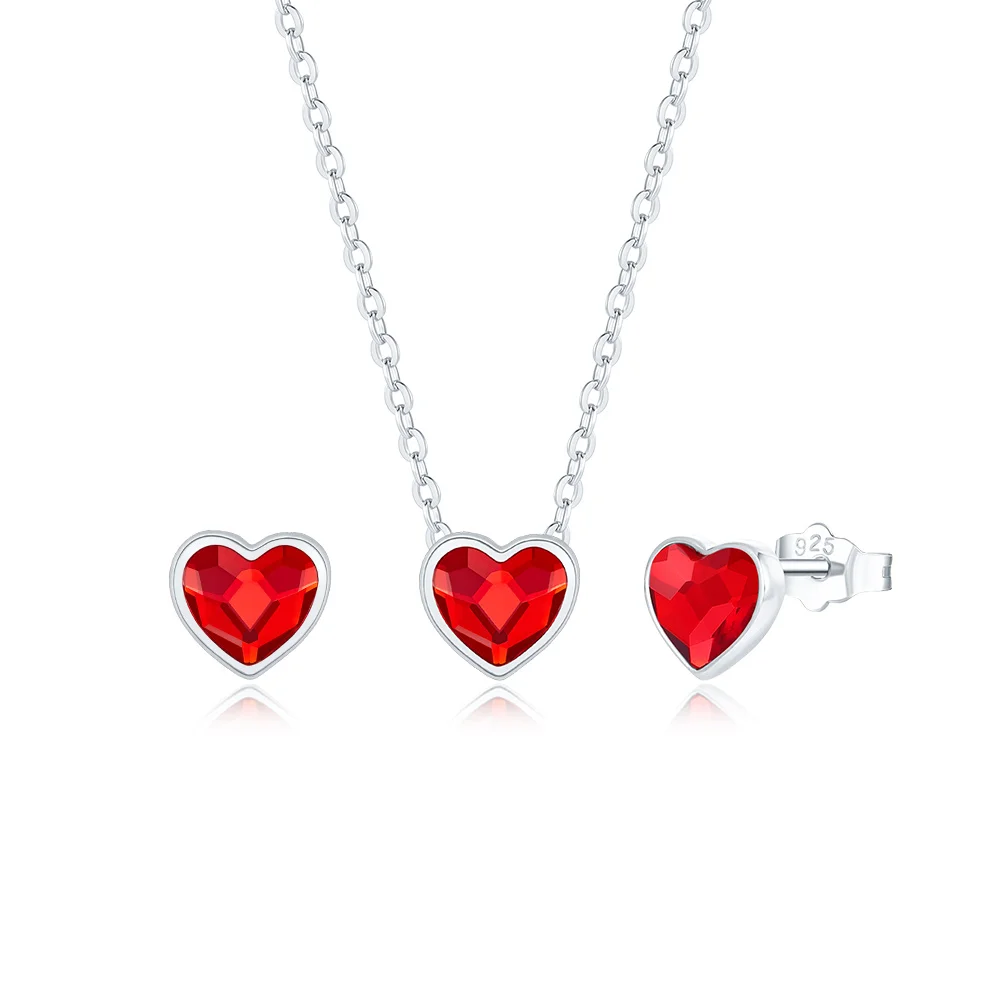CDE S-YN0873 Fine 925 Sterling Silver Gold Plated Jewelry Wholesale Heart Cut Crystal Jewelry Necklace Earing Set