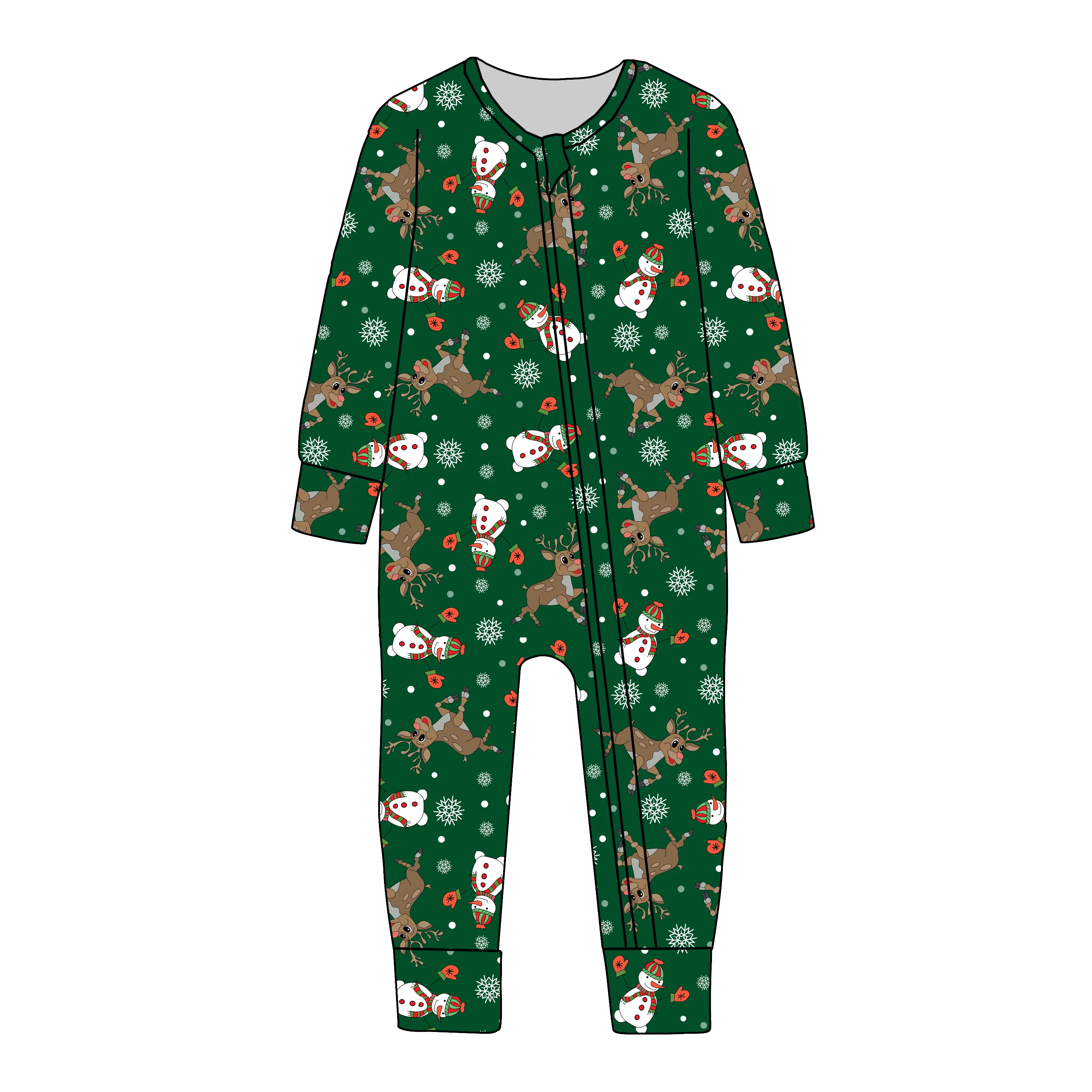 Christmas Bamboo Clothes Custom Print Infant Pajamas Soft Breathable Baby Clothes Zipper Ruffle Baby Rompers