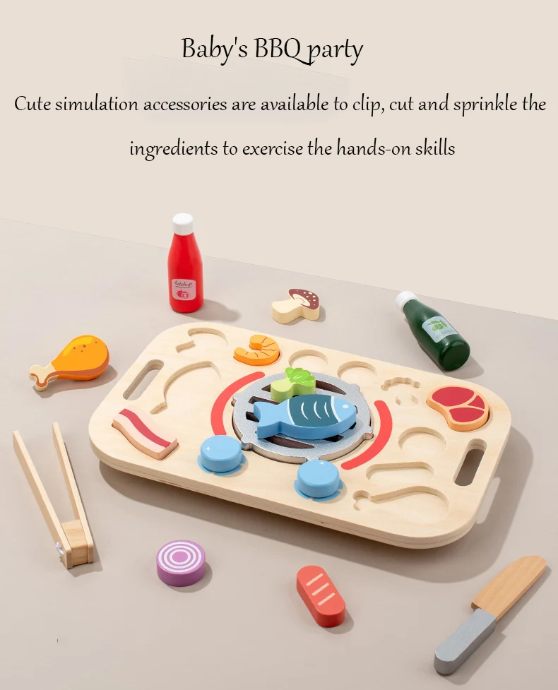 Nouveau jeu de simulation en bois 3D Puzzle nourriture thé cuisine Barbecue ensemble éducation des enfants Parent-enfant cuisine interactive bébé jouets usine