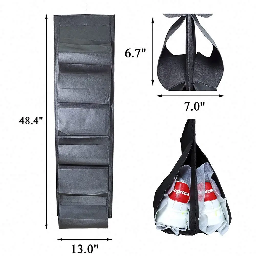 12 Extra Large Pockets Hanging Shoe Organizer for Closet Shoe Rack Hanger for Handbags Purses Holder with Rotating Hook