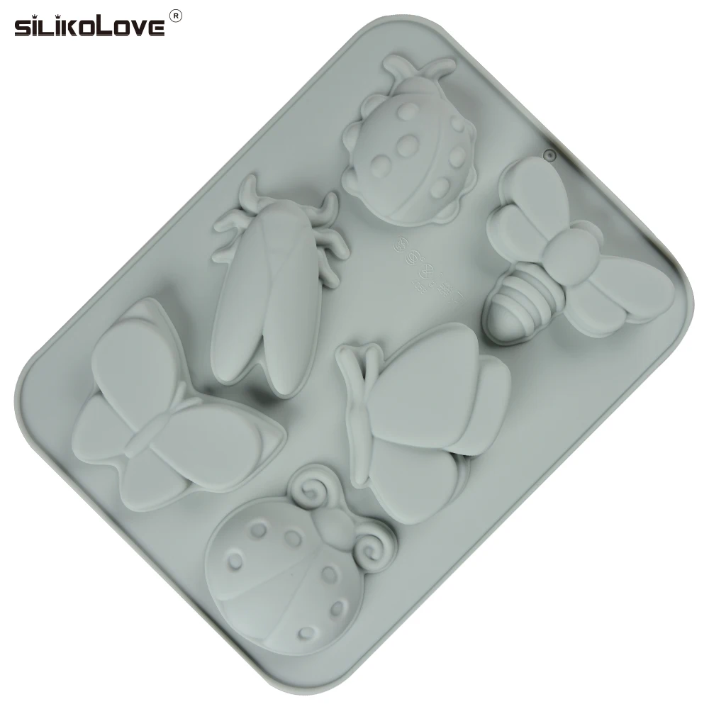 Great quality 6 cavity insect butterfly ladybug shape multi-color cake baking mould 3d soap mould