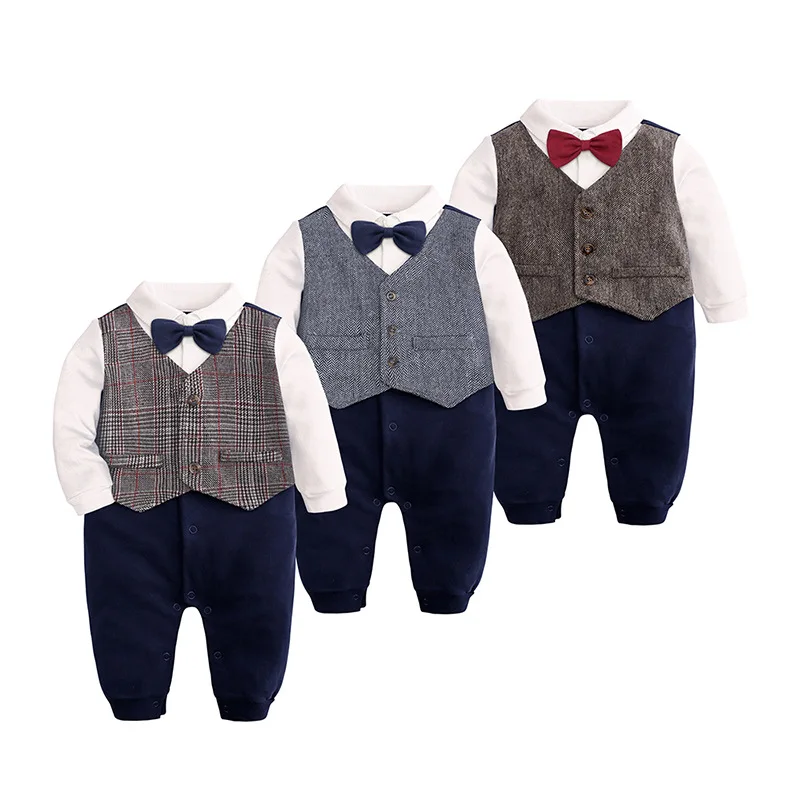 ALLAIBB Baby Boy Romper Gentleman Formal Outfits Long Sleeve Occasion Wear 0-24 Months 