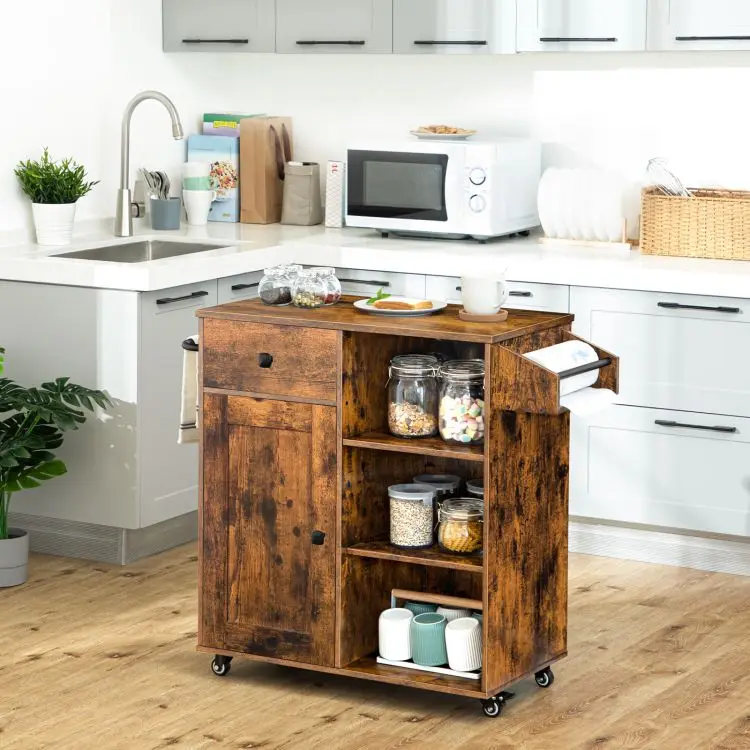 Wholesale Kitchen Island Storage Cabinet Industrial Style Kitchen Cart with Drawer and Wheels for Cooking Organizer