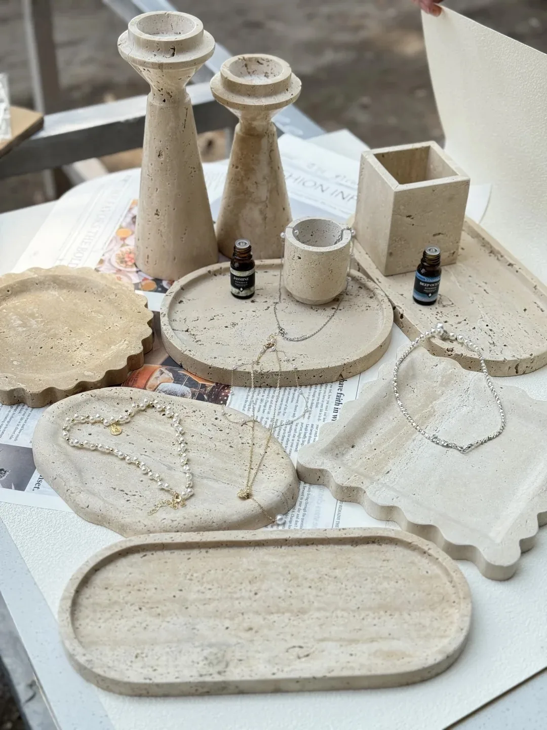 product natural stone travertine tray indoor tabletop tea tray crafts handmade marble travertine craft-1