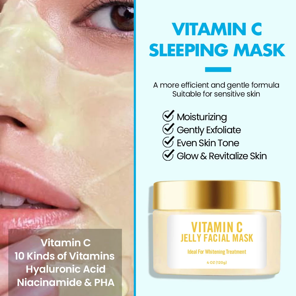 Vitamin C Whitening Sleep Face Mask Beauty Skin Care Products Organic Glow Hydrating Facial Sleeping Mask Cream Private Label