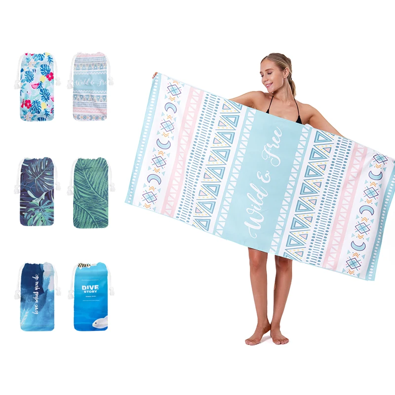 Hot Sale Private Label Printing High Quality Printed Super Absorbent Quick Drying Travel Microfiber Beach Towel