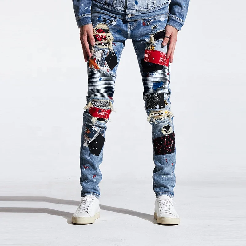 Colorful Embroidered Dot Denim Jeans 