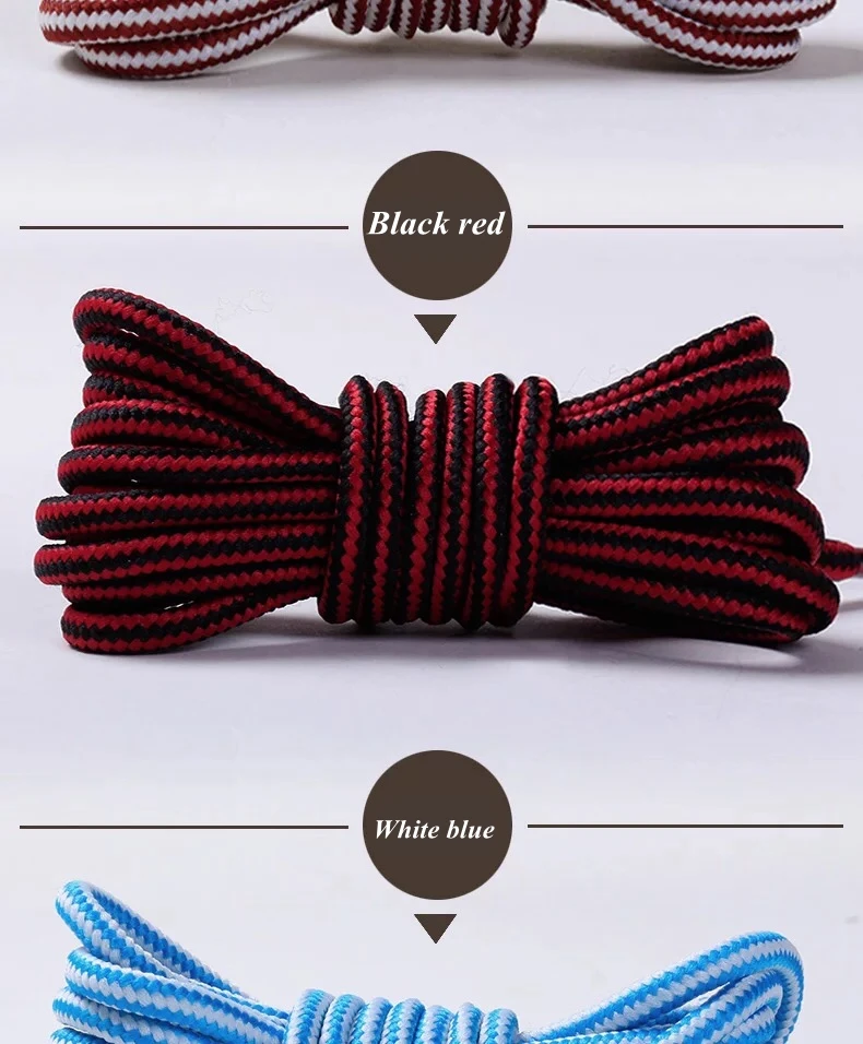 Round Striped Double Color Shoelaces Unisex Leather Boot Shoe Laces