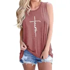 Ladies Summer Casual Crew Neck Sleeveless Faith T Shirt Fashion Sexy Letters Printed Loose Womens Tank Tops