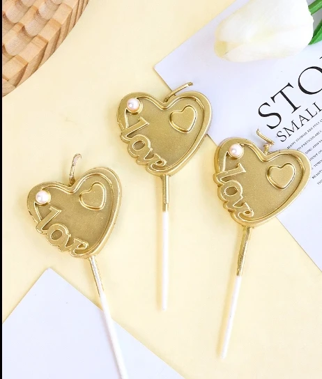 GOLD LOVE Cake Candles Valentine's Day Cake Decoration Baking Tools for Birthday paty use