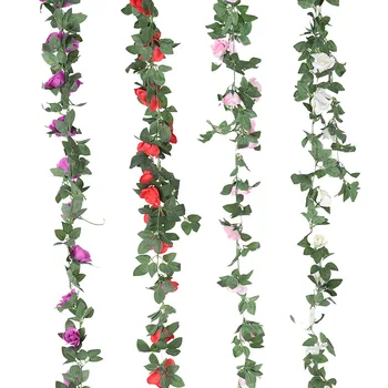DREA Artificial Rose Vine Silk Flower Garland Hanging Rose Ivy for Home Outdoor Wedding Arch Garden Wall Decor