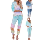 2021 High Quality 2 Piece Sleepwear Fashion Women Long Sleeve Tie Dye Pajama Set With Hood Nightclothes