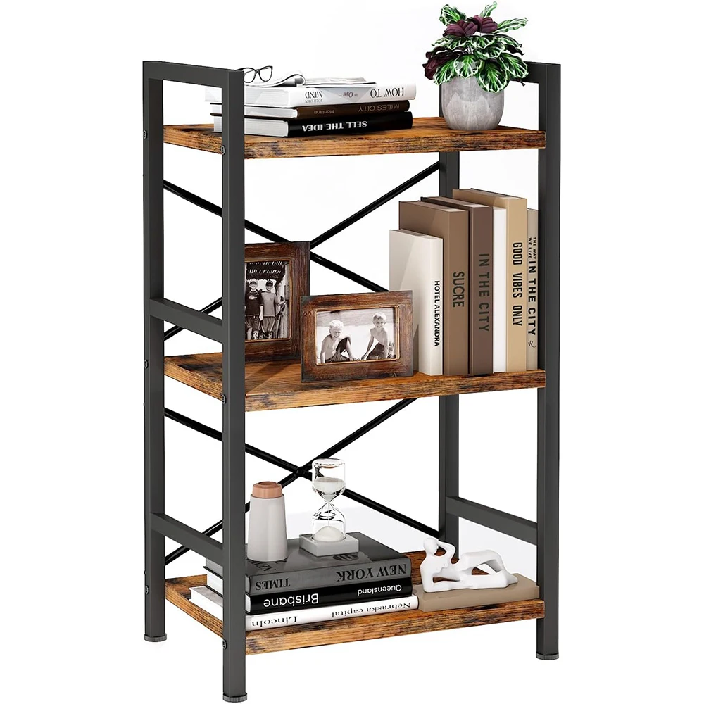 product 3 tier wooden industrial bookcase rustic etagere book shelf storage organizer living room bedroom home office hotel rustic-3