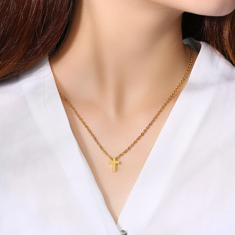 Tiny Cross Pendant Necklace Stainless 